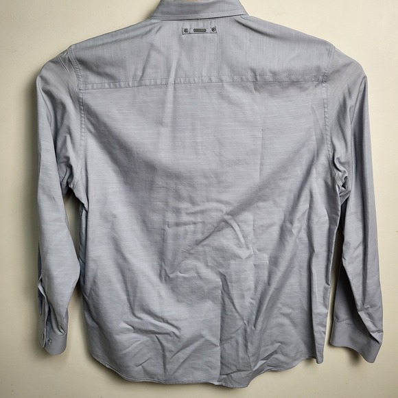 Calvin Klein Mens Large Dress Shirt Long Sleeve Button Down Gray Roll up Sleeve - Picture 6 of 11